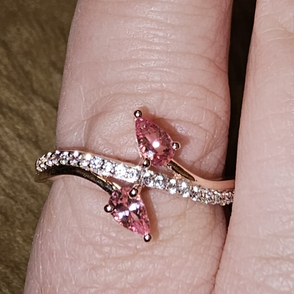 Sz 7.25, 3g, 925 Silver Pink Tourmaline/White Zircon Bypass Ring, NWT